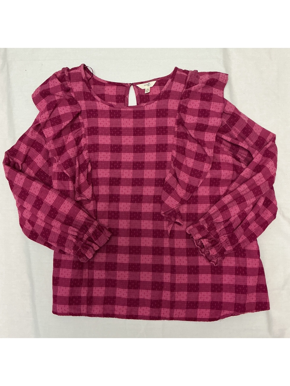Cottagecore Pink Gingham Ruffle Blouse Plus Size 3X 24W/26W